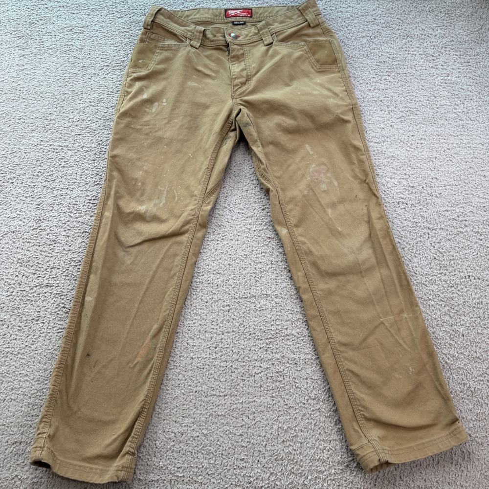 Milwaukee Men 32x30 Tan Brown Canvas Work Pants Utility M650 Rugged Pocket